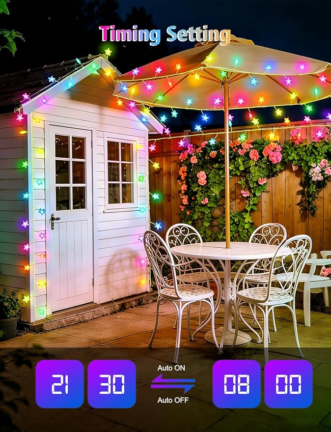 echosari Smart Firecracker Star Fairy Lights Plug in, 16 Million Color Changing String Lights RGB Built in Chip with App Remote Control Timer 10Ft Star String Lights for Bedroom Patio Party Decor