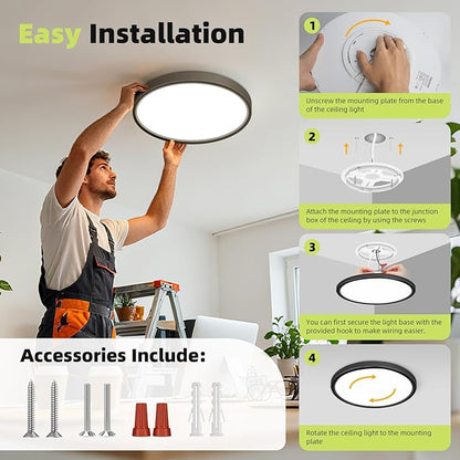 hepside 6Pack 12Inch LED Flush Mount Ceiling Light Fixture 5CCT 24W 2800LM Closet Light Fixture,Small Round Slim Surface Ceiling Lamp for Hallway,Bathroom,Bedroom,Kitchen,Interior