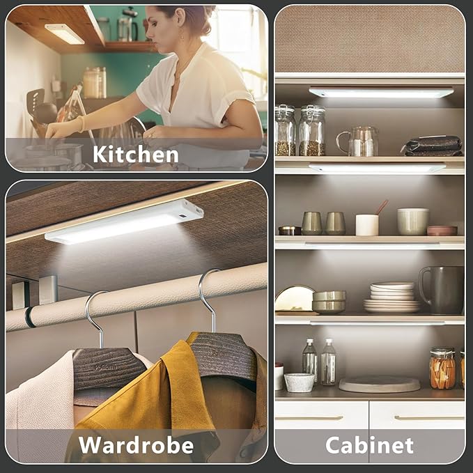 18 Inch Under Cabinet Lights in 2 Packs High Brightness Easy Install Plug, Hand Wave Activated LED Under Counter Lighting 5 CCT (2700K-6000K) Stepless Dimmable Linkable Closet Light, 450LM 8W