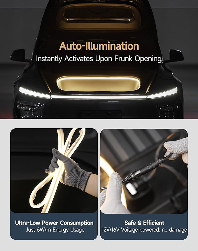 TPARTS Frunk LED Light Strip for Tesla Model Y Juniper 2025, Flexible Silicone Waterproof Interior Lighting Bar,Tool-Free Installation Tesla Front Trunk Accessories Intelligent Ambient Lights