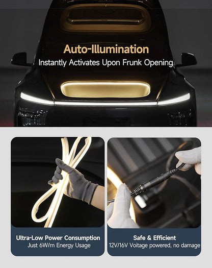TPARTS Frunk LED Light Strip for Tesla Model Y Juniper 2025, Flexible Silicone Waterproof Interior Lighting Bar,Tool-Free Installation Tesla Front Trunk Accessories Intelligent Ambient Lights
