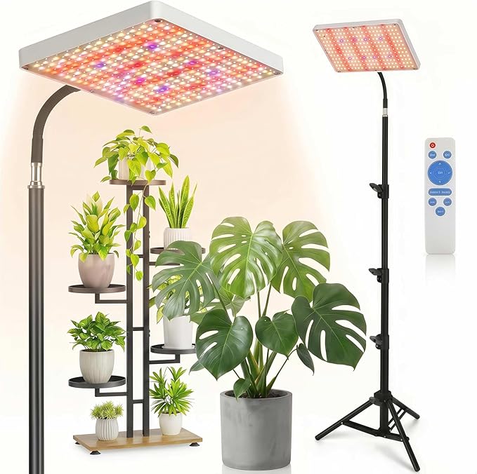 Upgrade LED Grow Lights with Stand, Full Spectrum Dimmable Grow Light with Remote Control for Greenhouse and Indoor Plant Veg and Flower Growing [Floor Stand]