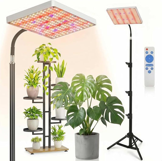 Upgrade LED Grow Lights with Stand, Full Spectrum Dimmable Grow Light with Remote Control for Greenhouse and Indoor Plant Veg and Flower Growing [Floor Stand]