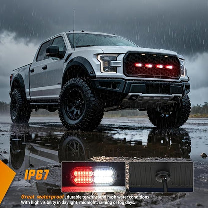 Nilight 4PCS 24LED Emergency Strobe lights 12V 24V Red White Surface Mount Grille Hazard Safety Warning Light Sync Feature Side Flashing Marker Flash for Car Truck Campers