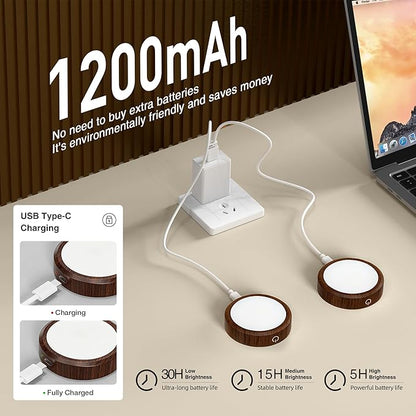 Puck Lights with Remote Control Rechargeable, Full-Screen Wireless LED Under Cabinet Lighting with Light Guide Plate,3 Color Dimmable Stick On Tap Lights for Kitchen,Counter,Closet,Shelf, 4PCS,Wood