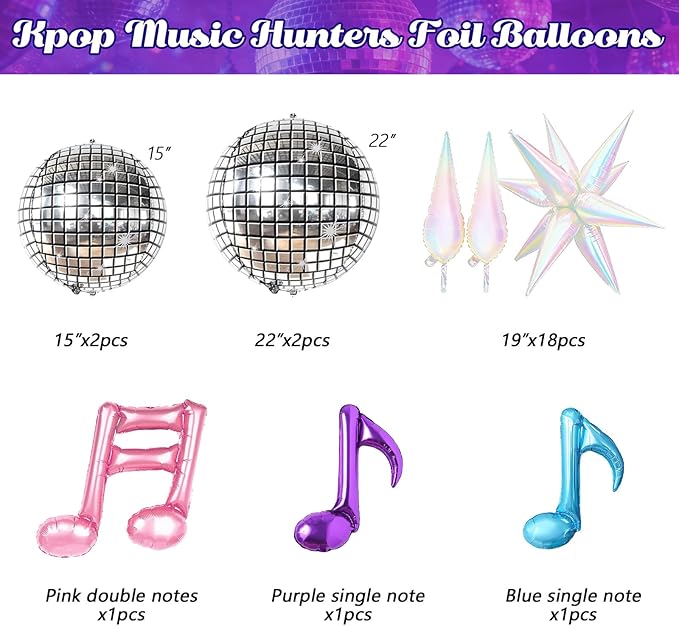 JOGAMS 180Pcs K-Pop Music Balloon Arch Kit, Metallic Disco Balloon Garland with Music Note Iridescent Star Foil Balloons for K-Pop Music Fans Themed Birthday Concert-Style Stage Backdrop Party Decor