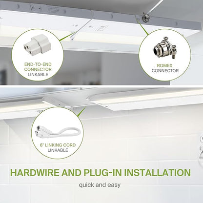 ASD Swivel LED Under Cabinet Lighting Plug in or Hardwired 48 Inch, Dimmable Under Cabinet Lights with High/Low/Off Switch, 3CCT 2700K-4000K, Linkable Under Counter Lights for Kitchen, White, ETL