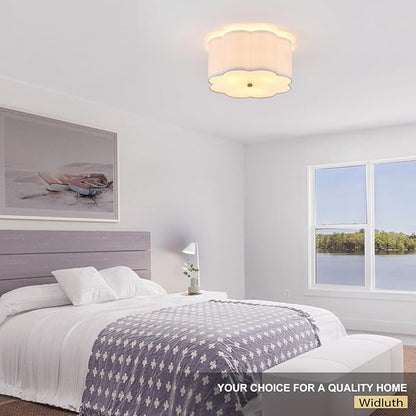 12.99“ Semi Flush Mount Ceiling Light Fixture Modern 3-Lights Gold Drum Ceiling Lighting Vintage Linen Ceiling Lamp for Laundry Room, Kitchen, Basement, Dining Room, Bedroom
