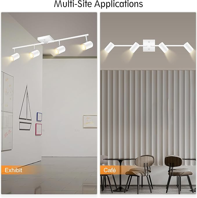 AUQUEE 4 Light Track Lighting Fixtures Ceiling, Matte White Track Lights Ceiling with Flexibly Rotatable Light Heads, Modern LED Track Light kit for Kitchen/Hallway, GU10 Bulb Not Included