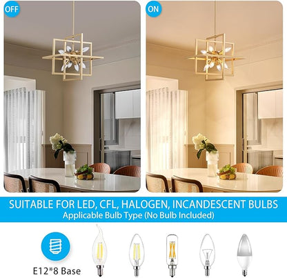 XINGQI 14.96" Gold Chandelier Geometric Pendant Lighting 8-Light Farmhouse Modern Ceiling Light Fixtures for Dining Room Living Room Kitchen Island Bedroom Hallway