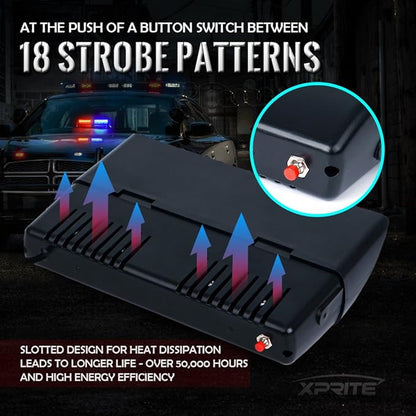 Xprite White LED Emergency Dash Strobe Light, Interior Windshield Safety Warning Flashing Lights w/Suction Cups, 12V Windshield Visor Light Bar for Police Law Enforcement Volunteer Vehicles Trucks