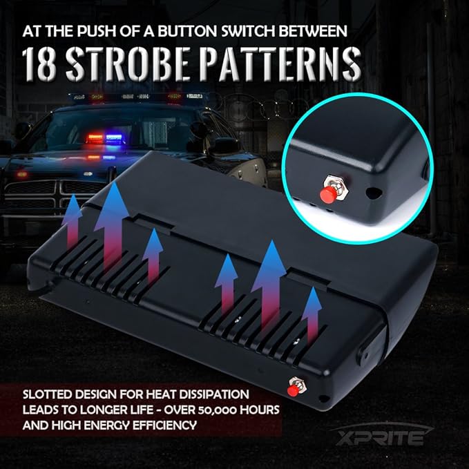 Xprite Amber LED Emergency Dash Strobe Light, Interior Windshield Safety Warning Traffic Lights w/Suction Cups, 12V Windshield Visor Light Bar for Construction Trucks Snow Plows Postal Security Cars