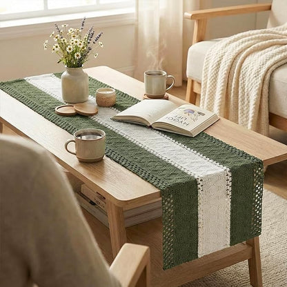 Artoid Mode Army Green Farmhouse Rustic Table Runner, Seasonal Hollow Kitchen Dining Table Decoration for Home Party Decor 12x72 Inch