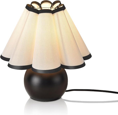 Matte Black Small Touch Control Table Lamp for Bedroom,Black Bedside Lamps for Nightstand,Cute Mini Small Table Lamps for Small Spaces with Scalloped Shade for Kitchen Counter,Bookshelf,Living Room