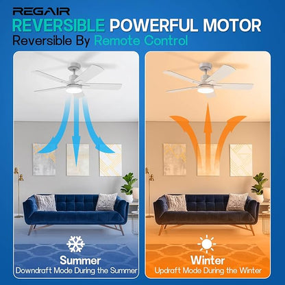 Ceiling Fan with Light 42-Inch, Remote Control Reversible DC Motors, 3CCT Dimmable Timer Noiseless, White Ceiling Fan for Bedroom Living Room, Indoor&Outdoor ETL Listed