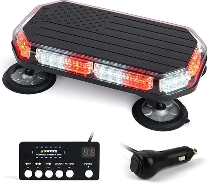 Xprite 42 LED Rooftop Strobe Beacon Lights - Magnetic Mount Emergency Light Bar for Firefighters, Ambulances, Tow Trucks, Construction Vehicles, White Red Flashing Caution Lights