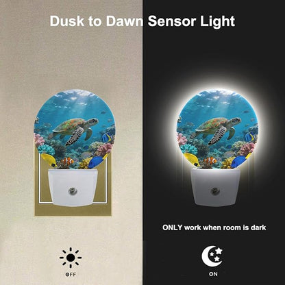 Turtle Night Light Ocean Wildlife Animal Sea Turtle Night Lights Plug into Wall 0.5W LED Lighting Auto on/Off for Hallway Stairway Kitchen Home Indoor Plug Wall Light