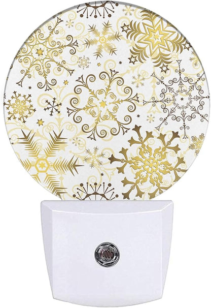 Christmas Holiday Night Light White Golden Snowflakes Stars Plug-in Nightlight Energy Saving 0.5W LED Lighting for Boys Girls Men Women