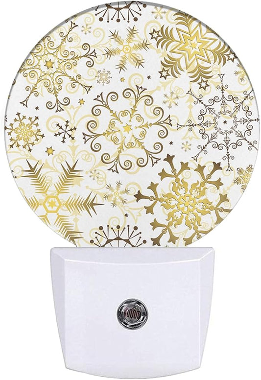 Christmas Holiday Night Light White Golden Snowflakes Stars Plug-in Nightlight Energy Saving 0.5W LED Lighting for Boys Girls Men Women