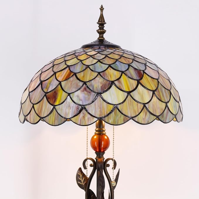 Tiffany Floor Lamp Stained Glass Standing Reading Lamp 16x16x70 Inches Antique Pole Corner Light for Bedroom Living Room (Fish Scales Style)