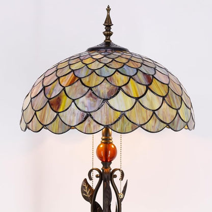Tiffany Floor Lamp Stained Glass Standing Reading Lamp 16x16x70 Inches Antique Pole Corner Light for Bedroom Living Room (Fish Scales Style)