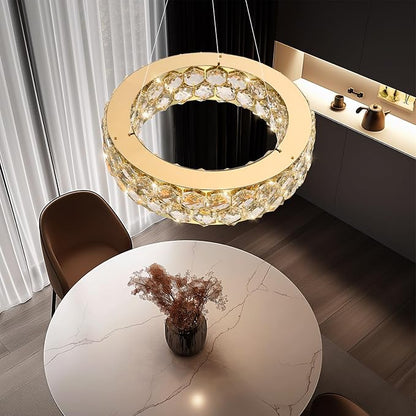 Crystal Chandeliers Modern Rings Pendant Light LED Dimmable Ceiling Light for Bedroom Dinning Room Kitchen Gold