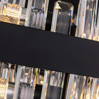 Modern Black Crystal Chandelier, 16-Light Rectangular 2-Tiers K9 Crystal Raindrop Chandelier, Luxury Flush Mount Hanging Ceiling Light for Dining Room Living Room Kitchen Island L35.4''