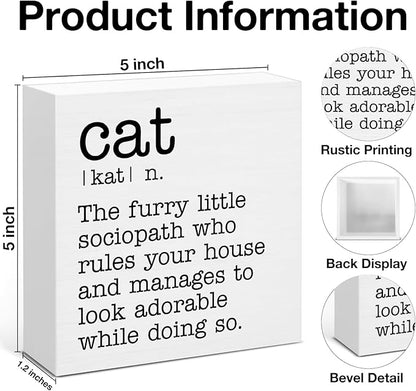 Cat Definition Decor Sign, Cat Lover Gifts for Women Men, Home Office Tabletop Shelf Decoration 5 x 5 Inches