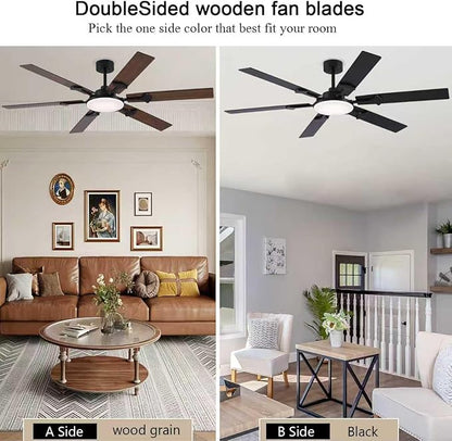 NKPU 66 Inch Brown Ceiling Fan with Lights, Modern Large Ceiling Fan with Remote & APP Control, Reversible DC Motor, 6 Double-Sided Blades, 6 Speeds, Silent, Timer, for Living Room Indoor & Outdoor