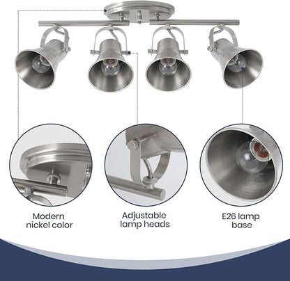 4-Light Track Lighting Fixtures Ceiling, Industrial Modern Kitchen Track Lighting, Nickel Directional Ceiling Light, for Kitchen Island, Dining Room, Living Room