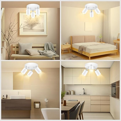 BoostArea LED 3 Light Track Lighting Kit, LED Track Lighting Fixtures, White Round Ceiling Spot Lighting, Flexibly Rotatable Light Head for Kitchen, Living Room, Bedroom, GU10 Bulb Not Included