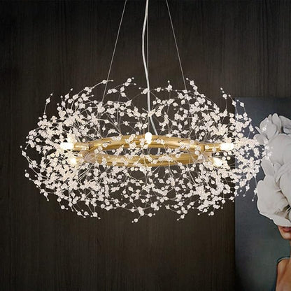 Macarena Modern Crystal Gold Chandelier Dinning Room Light Fixture Firework Round Pendant Hanging Lighting for Bedroom Living Room Closet Bathroom Kitchen