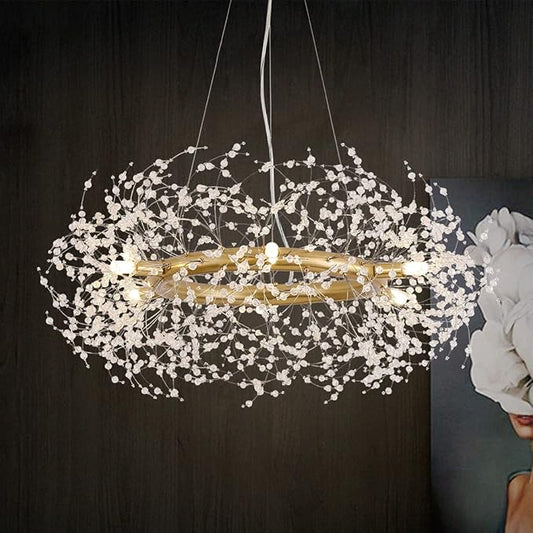 Macarena Modern Crystal Gold Chandelier Dinning Room Light Fixture Firework Round Pendant Hanging Lighting for Bedroom Living Room Closet Bathroom Kitchen
