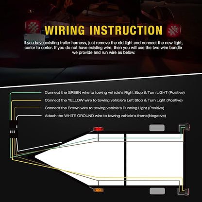Nilight LED Trailer Light Kit Square Stop Turn Tail Red Amber Side Marker lights Third Brake ID Bar for 12V Utility Boat Camper RV Trucks Marine Snowmobile