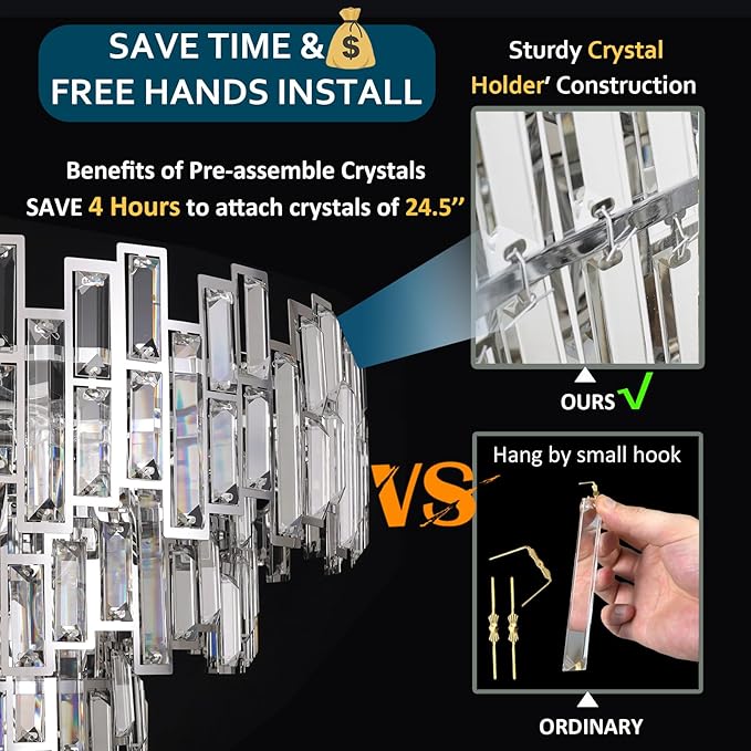 Chrome Crystal Chandelier Lighting 24.5'' for Dining Rooms Bedroom Foyer Entryway Ceiling Hanging Pendant Chandelier Light Fixture Lamp