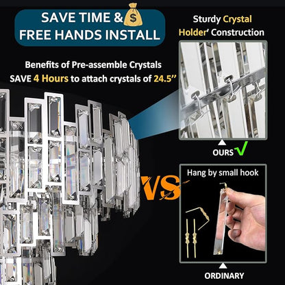 Chrome Crystal Chandelier Lighting 24.5'' for Dining Rooms Bedroom Foyer Entryway Ceiling Hanging Pendant Chandelier Light Fixture Lamp