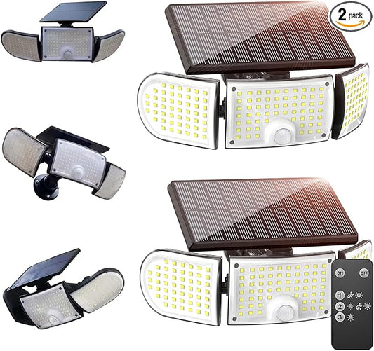 Solar Outdoor Light 4000mAh, 360 Rotatable Solar Panel, Motion Sensor with Remote Control, Multi-Direction Adjustable Side Panels, IP65 Waterproof Security Light for Yard Driveway Porch (2)