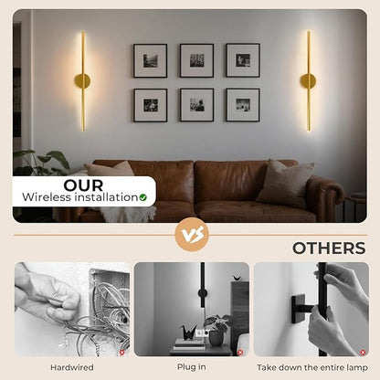GvvooHome 1 Pack Battery Operated Wall Sconce Detachable 360°Rotate, Wireless Wall Light 3000-6500K Dimmable, 10000mAh Rechargeable Wall Lamp for Bedroom, Living Room，28.3 Inch Gold
