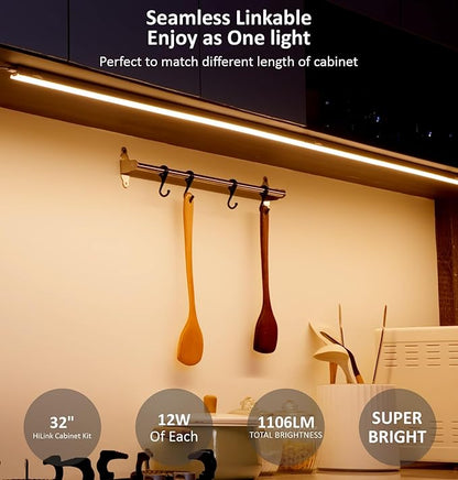 Leetdud Under Cabinet Lighting Plug in, 32 Inch 1 Pc, Linkable AC120V 3CCT 3000K/4000K/5000K Ultra Slim, LED Under Cabinet Lights for Counter Light, Kitchen, Shelf, Sink, Workshop, Desk, Bronze