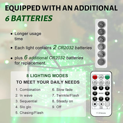 6PCS Green Fairy Lights Battery Powered with Remote, 7ft 20Leds Changing Twinkle String Lights with Timer, Waterproof Small Silver Wire Firefly Starry for DIY Wedding Party Christmas
