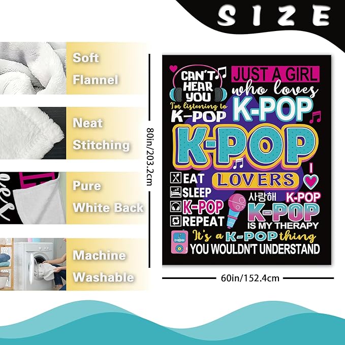 Kpop Gifts for Women Girls Teen Flannel Throw Blanket, Korean Pop Music Present for Korea Friends K-Pop Lovers Fans, Funny Soft Bedding Sofa Blanket Birthday Ideas 60" x 80"
