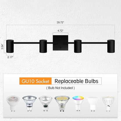 BoostArea 4-Light Track Lighting Kit, Modern Track Lighting Fixtures Ceiling, Rotatable Light Heads, Flush Mount Ceiling Spotlight, Black Track Lighting for Living Room/Bedroom, GU10 Bulb Not Included