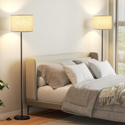 Ambimall 60'' Modern Floor Lamp Set of 2, 2PK Tall Lamps for Living Room Bedroom, Beige Shade with Black Pole(Without Bulb)