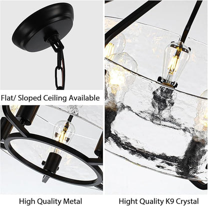 Luupyia 20 Inches Black Glass Drum Chandelier, 5Lights Modern Glass Chandelier, Height Adjustable Drum Chandeliers Crystal Pendant Light Over Dining Room Table Kitchen Entryway Chandeliers for Foyer
