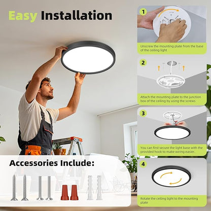 hepside LED Flush Mount Ceiling Light, 13Inch 24W LED Ceiling Lights Fixture,5 Color Temperatures in One,Ultra-Thin Flush Mount Light Fixture for Closet Bathroom Hallway Bedroom Laundry (Black)