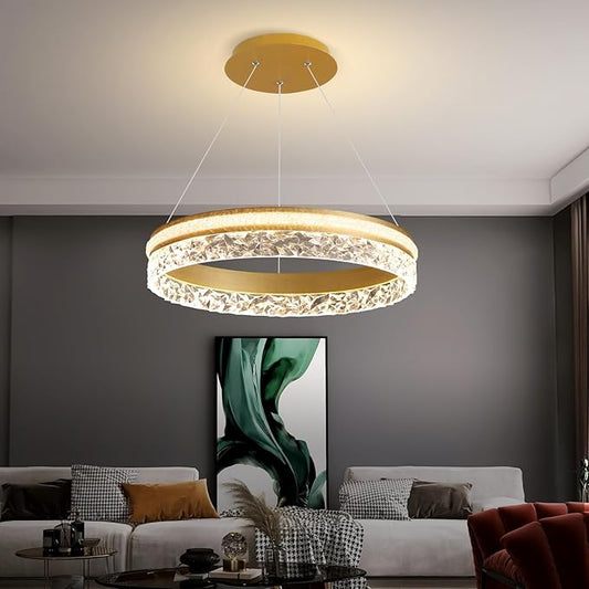 Modern LED Chandelier 1 Ring 19.7in Pendant Lighting for Kitchen Island 50W Dimmable LED Pendant Ceiling Light Gold Hanging Light with Remote for Kitchen Dining Room Bedroom Living Room