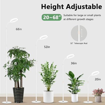 Grow Light for Indoor Plants, Full Spectrum LED Tall Plant Lights with Timer, Standing Floor Growing Lamp, Height Adjustable for Large Plants (White)