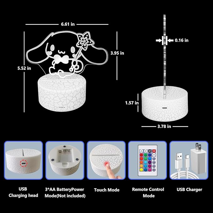 16 Colors Night Light 3D Illusion Table Lamp with Touch & Remote Control Acrylic LED Lamp Anime Led Light Cute Desk Lamp for Kids Artwork Decor Christmas Halloween Birthday Decoration Gifts