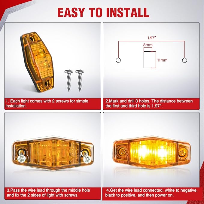 Nilight 2.5 Inch Oval Side Marker Clearance Light 2 LED 8 Pack Amber 80LM High Lumen Waterproof Surface Mount 12V Direct Wire for Truck Trailer Boat RV Semi