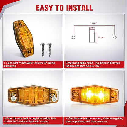 Nilight 2.5 Inch Oval Side Marker Clearance Light 2 LED 8 Pack Amber 80LM High Lumen Waterproof Surface Mount 12V Direct Wire for Truck Trailer Boat RV Semi